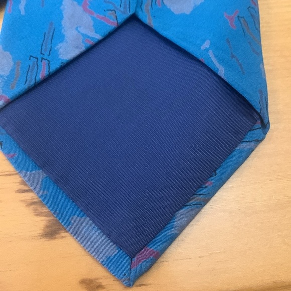 Mondo Uomo 100% silk Tie hand made in Italy 56" teal w/ abstract design EUC - Picture 5 of 9